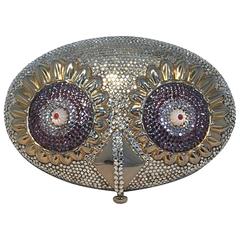 Judith Leiber Swarovski Crystal Owl Head Minaudiere Evening Bag