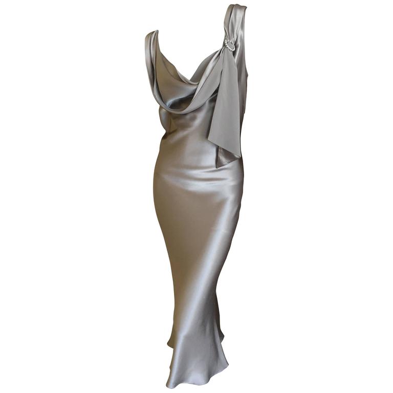 John Galliano Vintage Liquid Silver Dress with Crystal Accents Size 44 ...