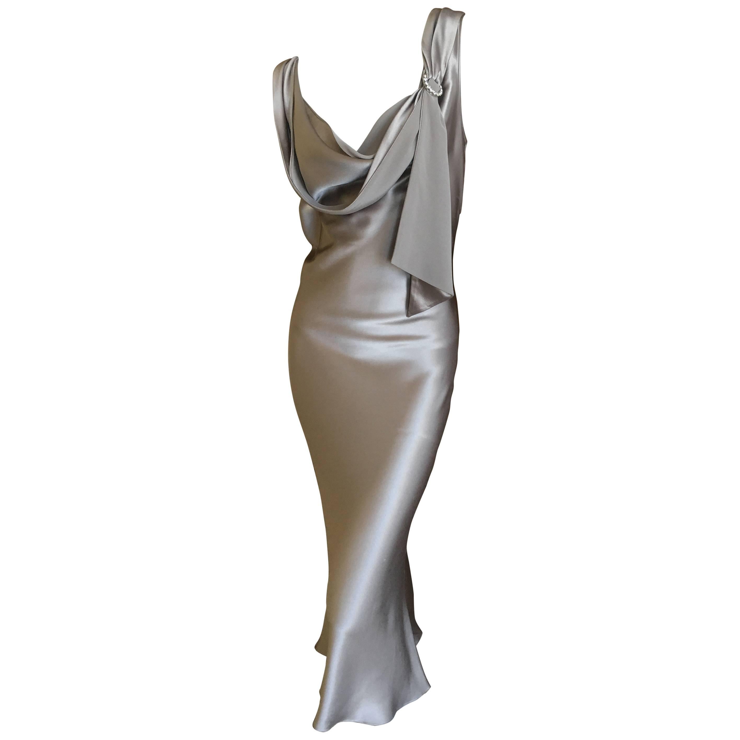 John Galliano Vintage Liquid Silver Dress with Crystal Accents Size 44