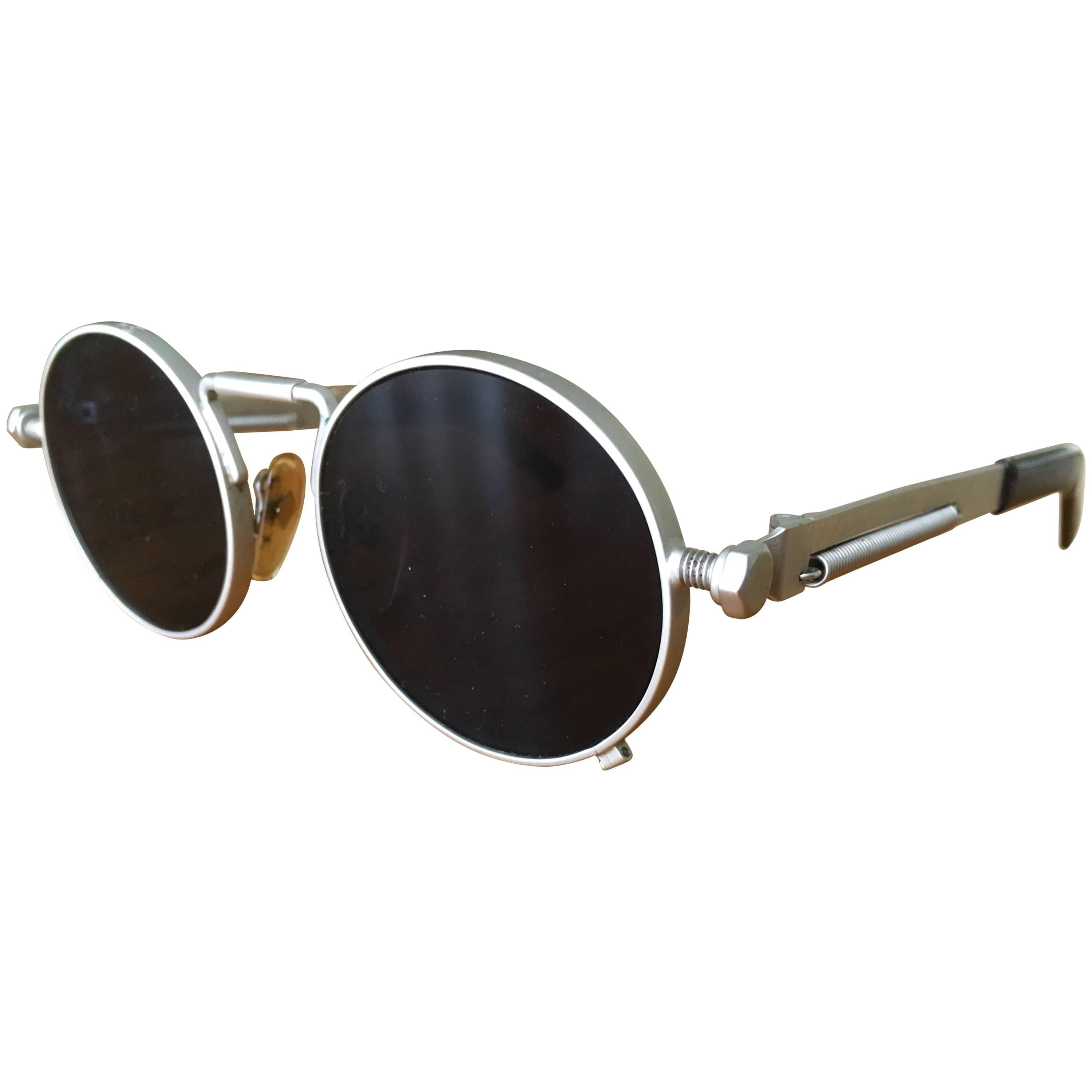 Jean Paul Gaultier Matte Silver Round Sunglasses 56-8171 Japan with  Case For Sale
