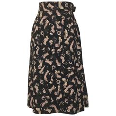 Louis Vuitton Black and Pink Mask, Glove, and Shoe Print Midi Skirt