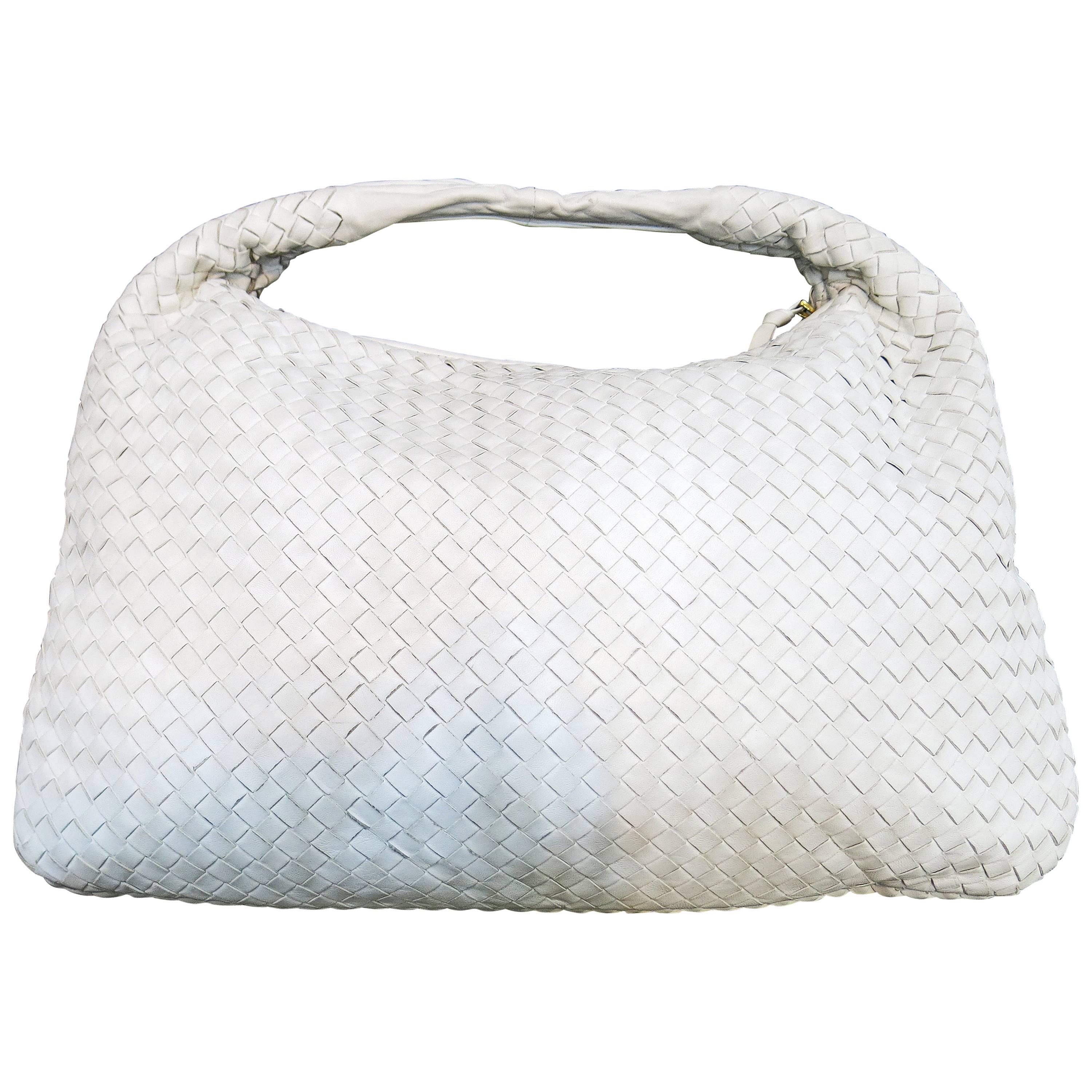 Early 2000's Bottega Veneta White Woven Leather Shoulder Bag