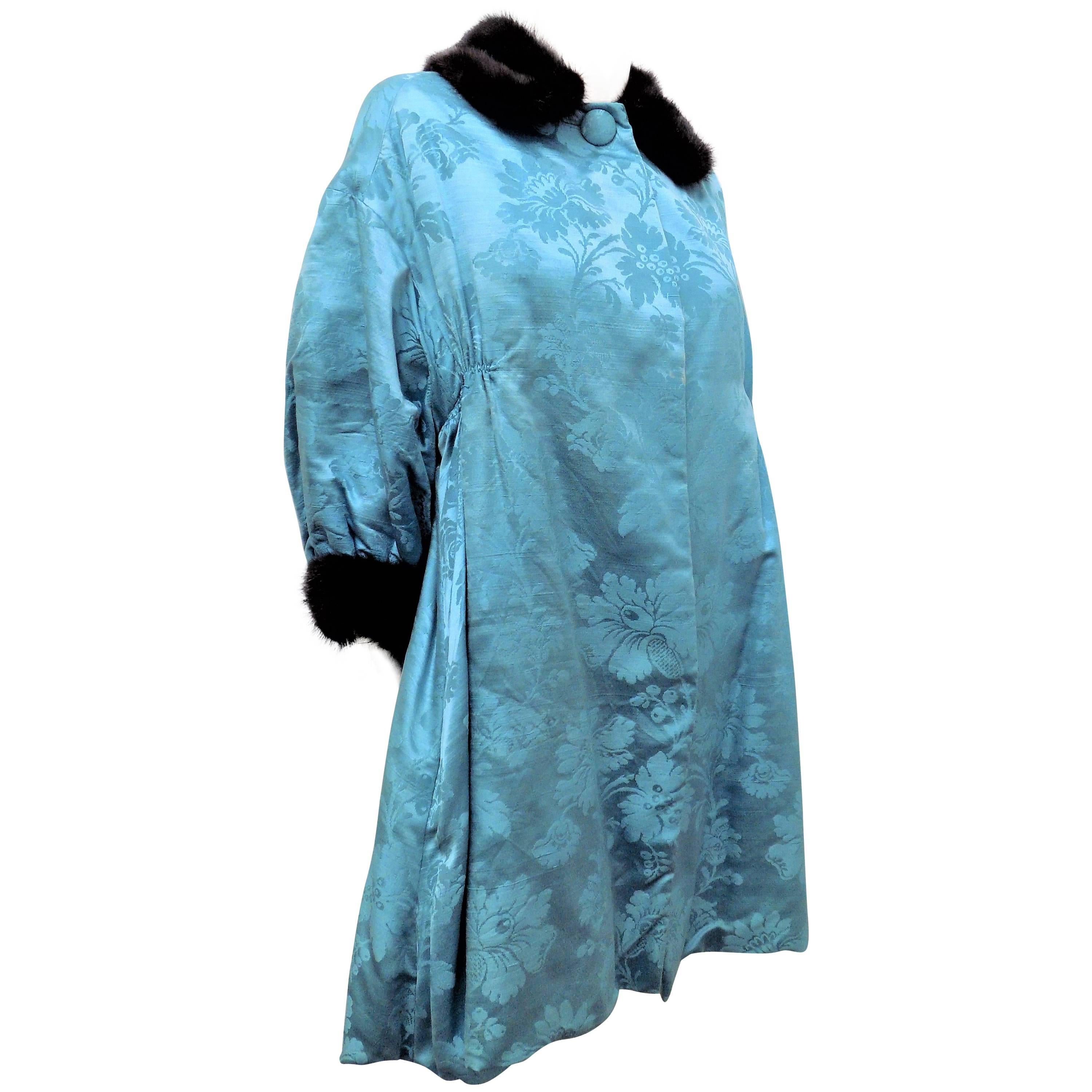 Jeanne Lanvin silk Mink fur trimmed Haute couture Coat 1950's For Sale