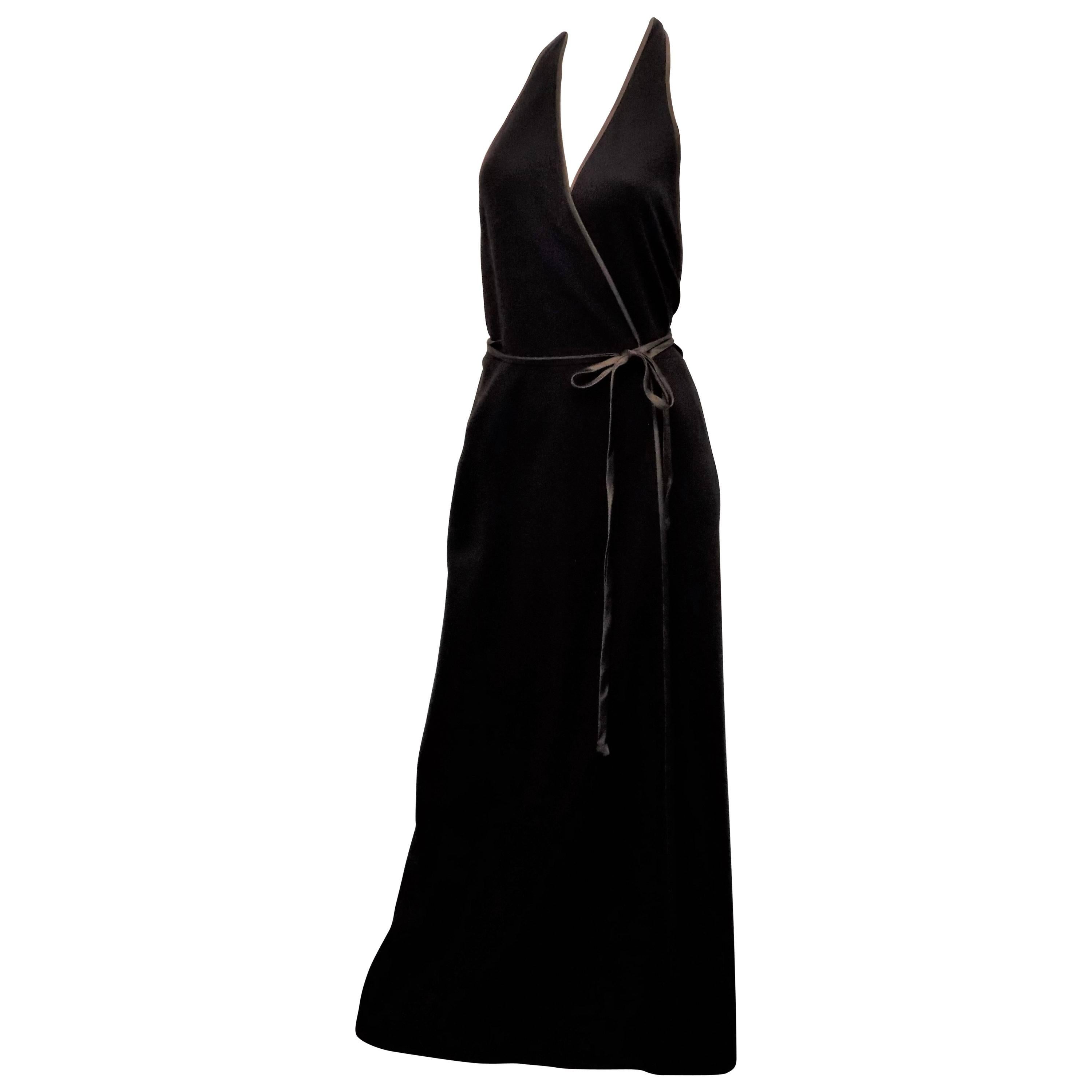 Sibley- Coffee Iconic halter wrap maxi dress gown Circa 1970 For Sale