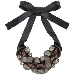 OSCAR DE LA RENTA Fall 2009 Gold Copper Beaded Tulle Statement Bib Necklace NWT 7
