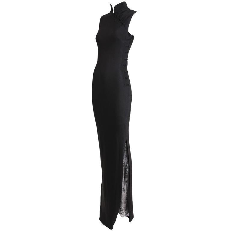 Christian Dior by Galliano Black Sleeveless Evening Gown w/Lace Inset ...