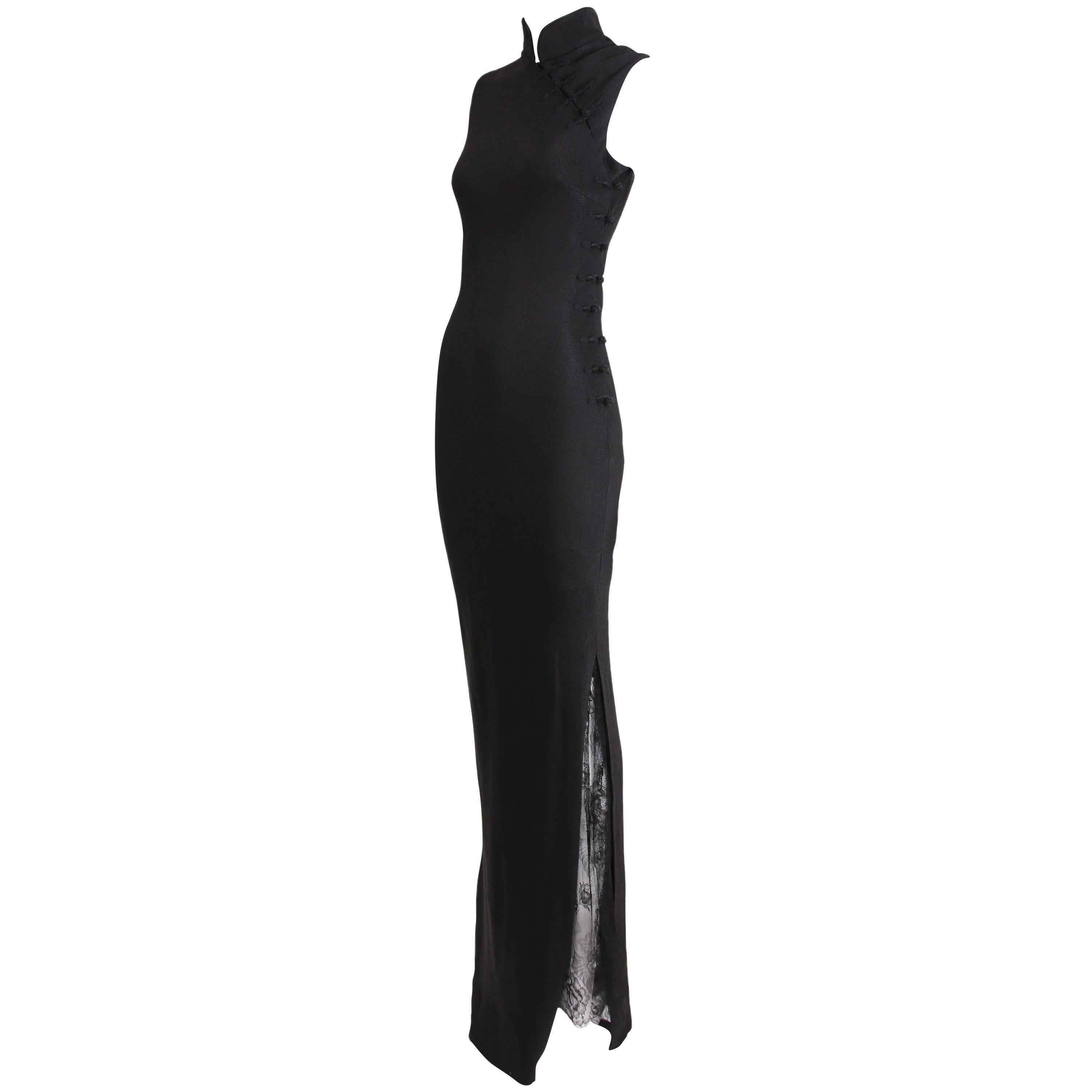 Christian Dior by Galliano Black Sleeveless Evening Gown w/Lace Inset Side Slit