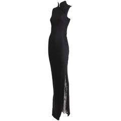 Christian Dior by Galliano Black Sleeveless Evening Gown w/Lace Inset Side Slit