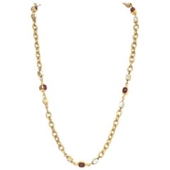 Chanel Vintage Gold Chain Link & Red Gripoix Necklace