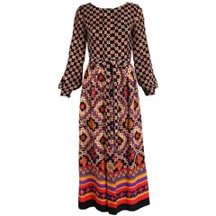 1970's Lanvin Geometric Print Maxi Dress 10