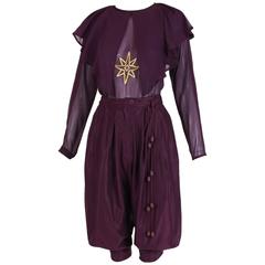 Early Versace Purple Blouse & Cropped Pants Ensemble w/Gold Star Design