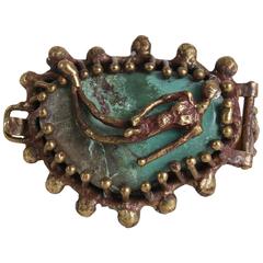 1970's Pal Kepenyes Brass & Turquoise Hinged Bracelet w/Female Figure 3