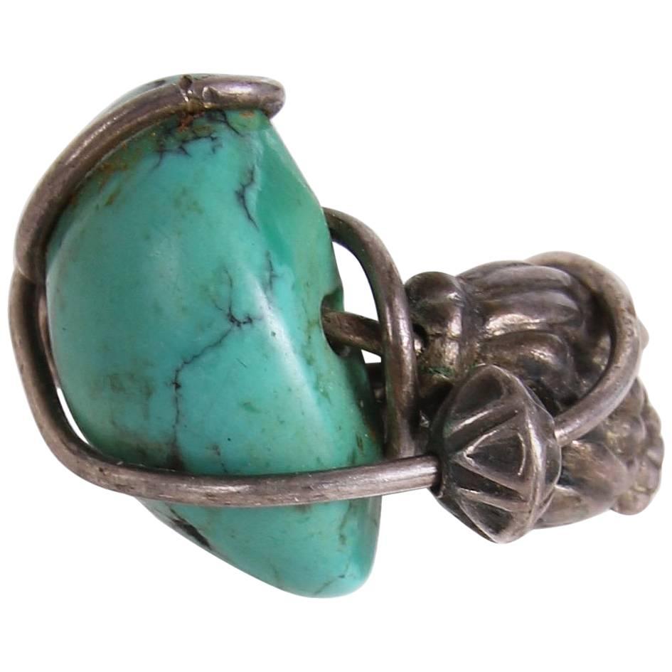 Kazuko Sterling Silver Wire Wrapped Ring w/Turquoise Bead