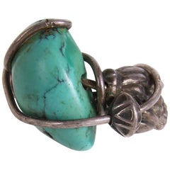 Kazuko Sterling Silver Wire Wrapped Ring w/Turquoise Bead