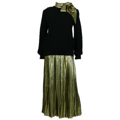 Valentino Vintage 1980s Gold Lame Ensemble with Oversized Bow Detail