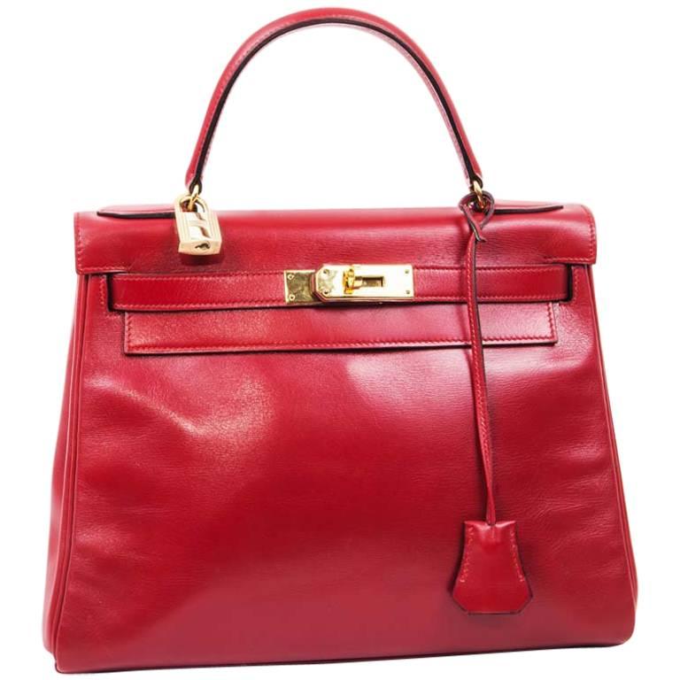 Hermes Kelly 28 Red Box Leather - 1984