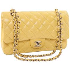 CHANEL  Classic Double Flap Bag Quilted Yellow Leather