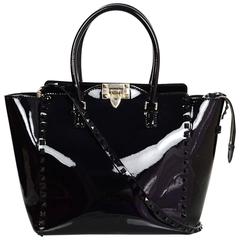 Valentino Black Patent Leather Medium Rockstud Tote Bag w/ Strap