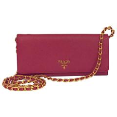 Prada Fuchsia Saffiano Chain Crossbody Wallet 6