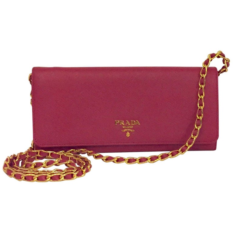 Prada Fuchsia Saffiano Chain Crossbody Wallet at 1stDibs prada