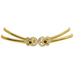 Iconic Judith Leiber Stretchable Gold Tone Belt With Jeweled Clasp