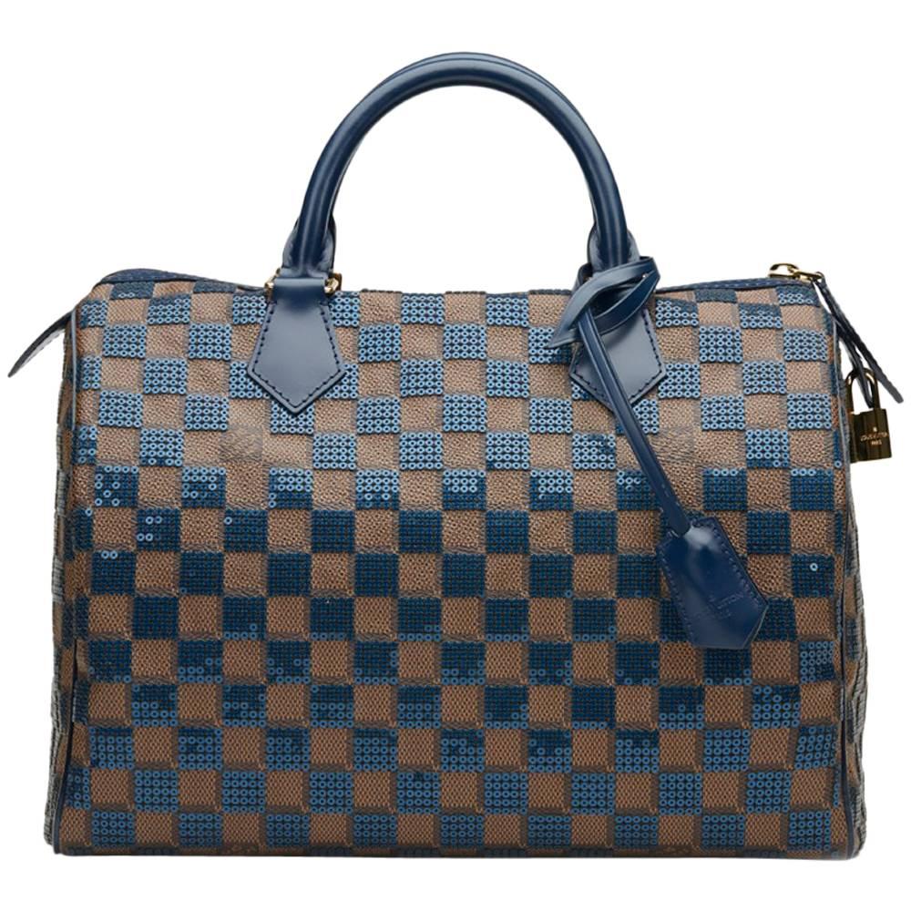 2010s Louis Vuitton Brown Damier Paillettes Navy Sequin Speedy 30