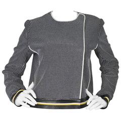 Fendi Navy Black & White Knit Jacket w/ Leather Trim sz IT42 8