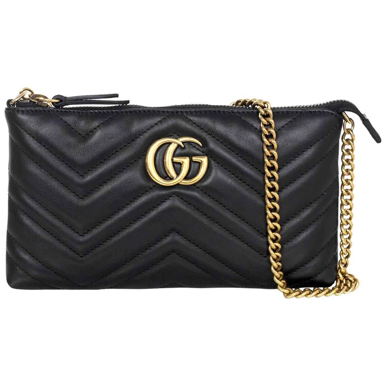 Gucci Black Marmont Mini Matelasse Crossbody Bag