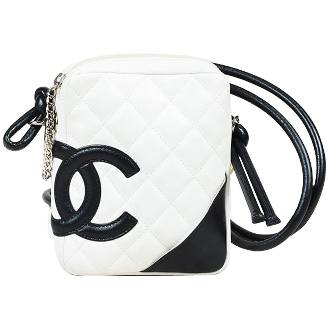 Chanel White & Black Leather Quilted 'CC' "Ligne Cambon" Crossbody Bag