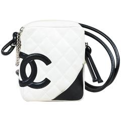 Chanel White & Black Leather Quilted 'CC' "Ligne Cambon" Crossbody Bag