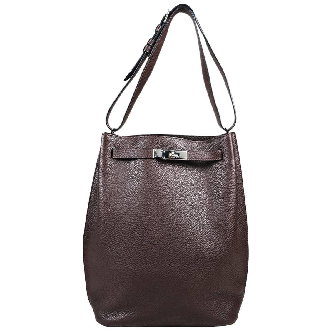 Hermes "Chocolate" Brown Togo Leather "So Kelly" 26 CM Bucket Bag For Sale