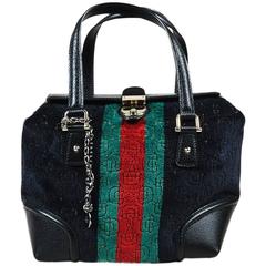 Gucci Black Multicolor Velvet Leather Horsebit Print "Treasure" Boston Bag