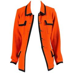 Vintage Chanel Boutique Orange Wool Black Grosgrain 'CC' Blazer Jacket
