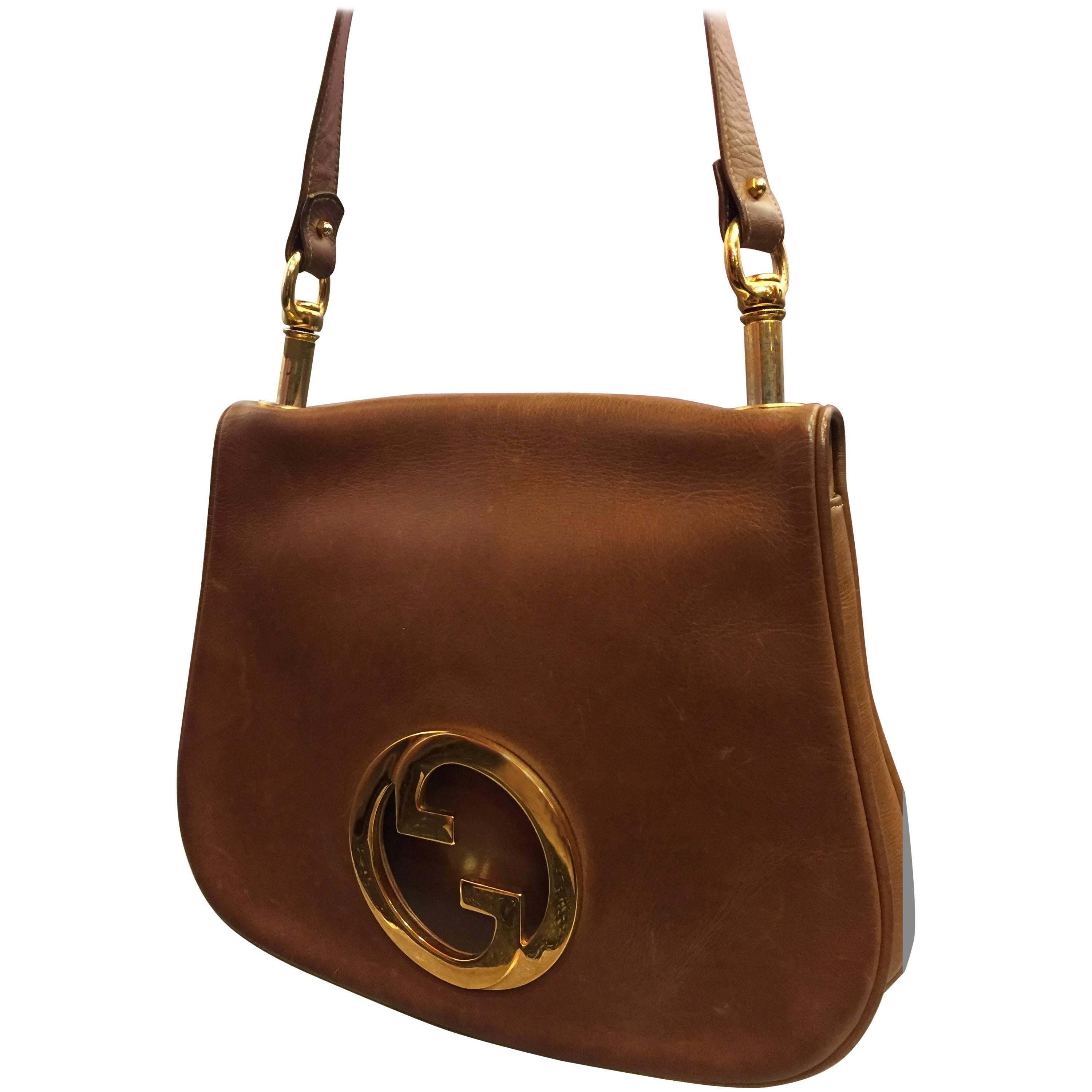 1970's Gucci Whisky Brown Leather Logo Purse 