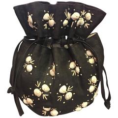 1950's Black Straw Pouch Bag with White Seashells 9