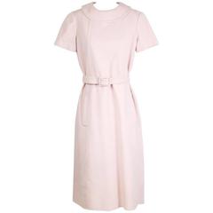 Vintage Norman Norell Baby Pink Wool Shift Dress circa 1960s