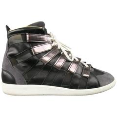 Men's MAISON MARTIN MARGIELA Size 12 Black & Grey Mesh Stripe High Top Sneakers