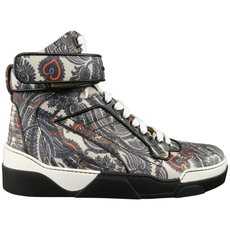 GIVENCHY Size 10 Grey Paisley Butterfly Print Leather
