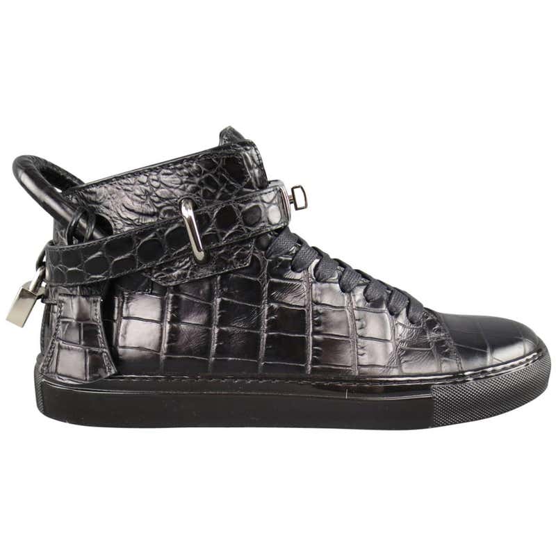 Men's BUSCEMI Size 8 Black Aligator Embossed Leather 100mm High Top ...