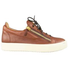 GIUSEPPE ZANOTTI Size 12 Brown Leather Frankie Doubel Zip Sneakers