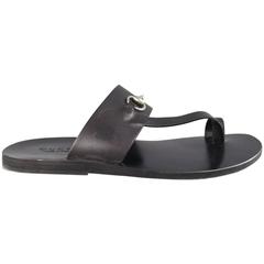 Men's GUCCI Size 11 Black Leather Silver Horsebit Toe Strap Sandals