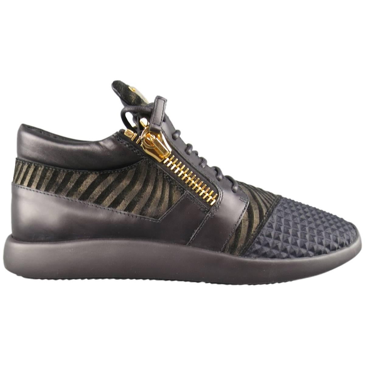 Men's GIUSEPPE ZANOTTI Size 12 Black & Gold Textured Runner Sneakers