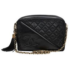 1990s Chanel Black Quilted Lambskin Vintage Camera Bag