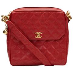 1990s Chanel Red Quilted Caviar Leather Vintage Timeless Shoulder Bag