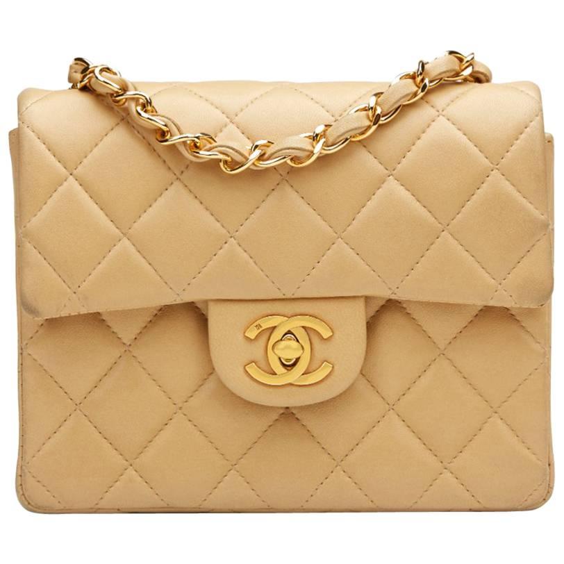 1990s Chanel Beige Quilted Lambskin Vintage Mini Flap Bag