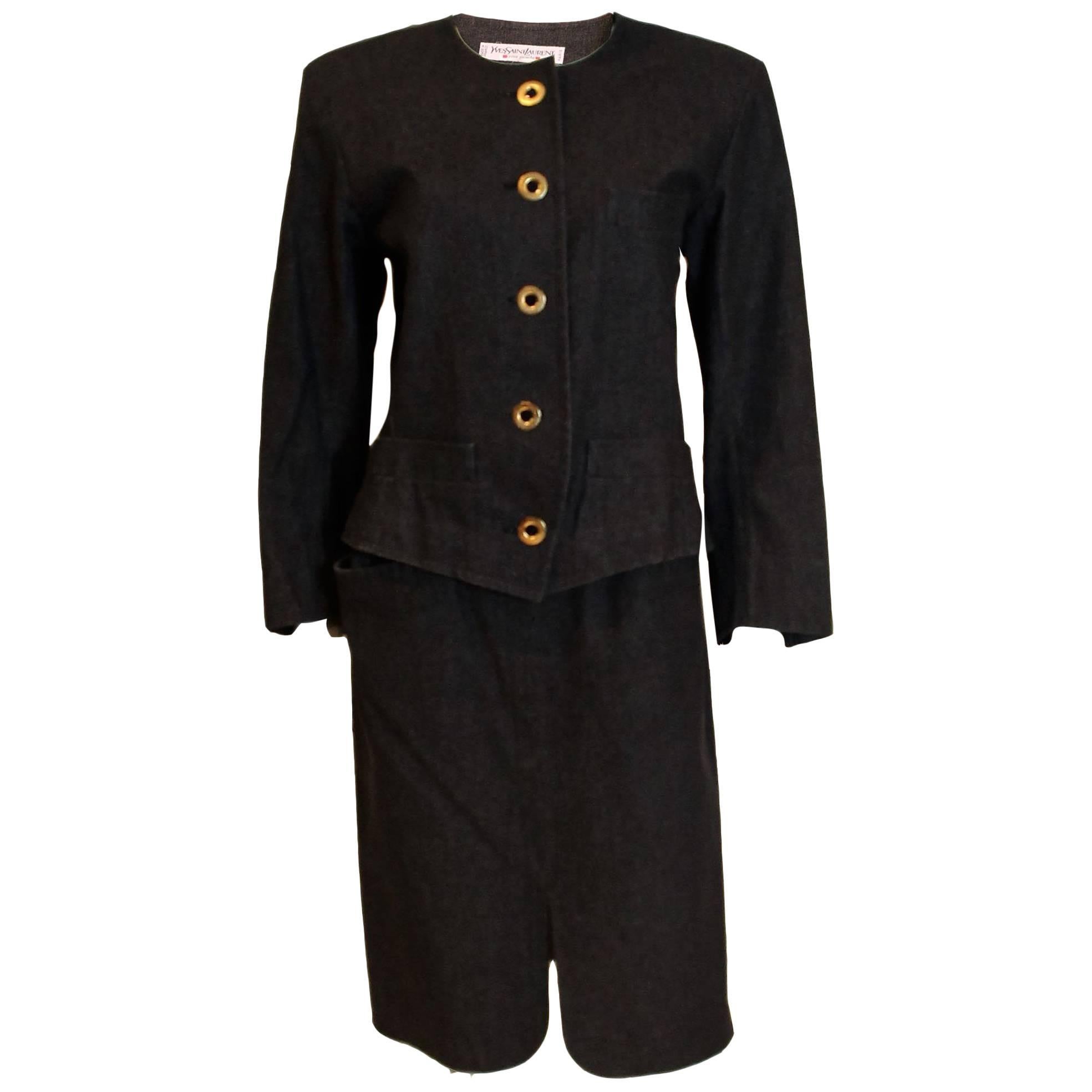 Yves Saint Laurent Rive Gauche Black Denim Skirt Suit For Sale at ...