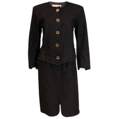 Vintage Yves Saint Laurent Rive Gauche Black Denim Skirt Suit