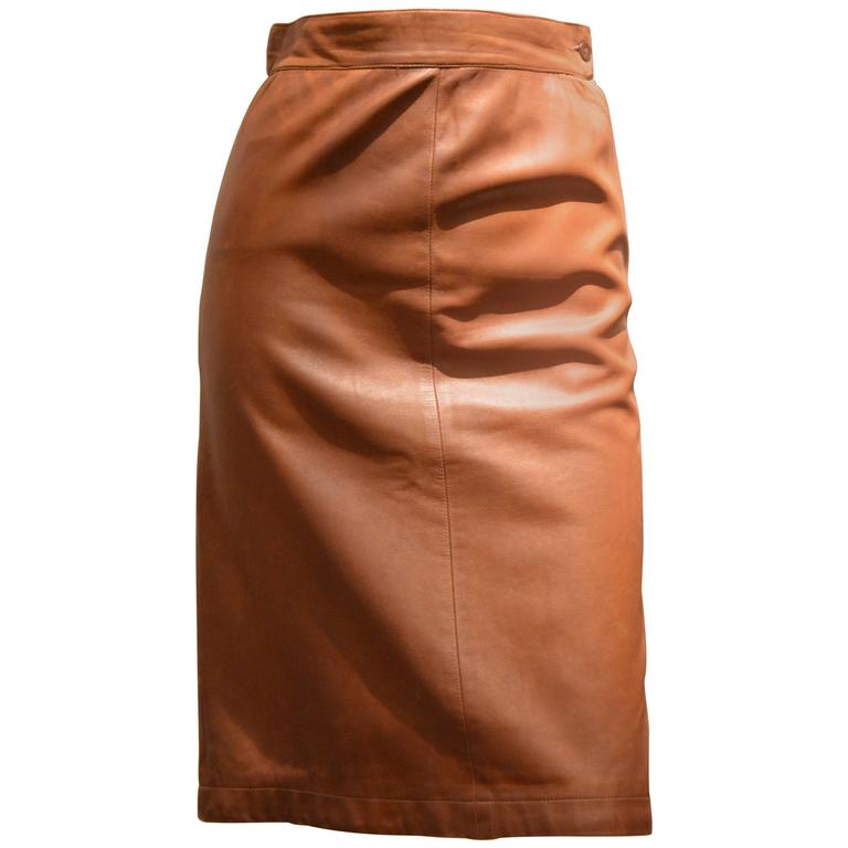 Fine Yves Saint Laurent Rive Gauche Honey Color Leather Skirt For Sale ...