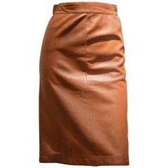 Fine Yves Saint Laurent Rive Gauche Honey Color Leather Skirt