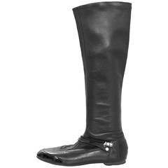 Chanel Black Leather Stretch Boots Sz 36